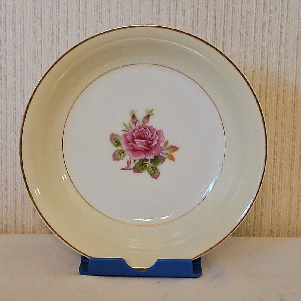 Fuji China Rosette Fruit Bowl Dish Hand Painted Pink Floral Gold Trim Japan